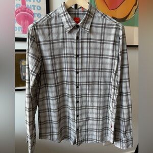 Hugo Boss Orange Collard Shirt Plaid L/S 100% Cotton Grey/Black Large Slim Fit